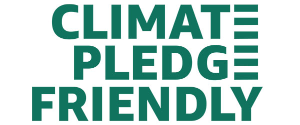 Logo and icon for the Climate Pledge Friendly program on Amazon in green with white background