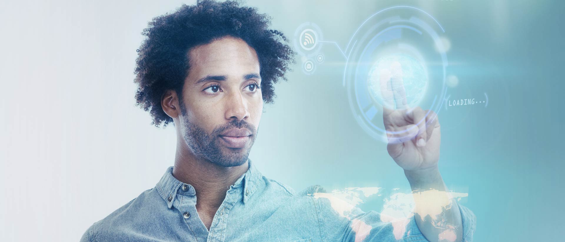 Man touching virtual screen
