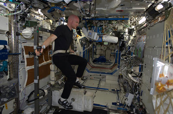 Sweating in Space - Comfort Studies Alexander Gerst wearing SpaceTex t-shirt while exercising on the ISS