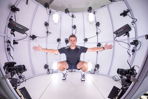 Man in 4D Scanner at Hohenstein Fitting Lab